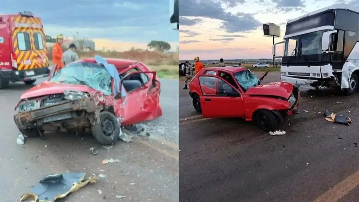 Idoso morre após carro ser atingido por ônibus na GO-174, em Rio Verde
