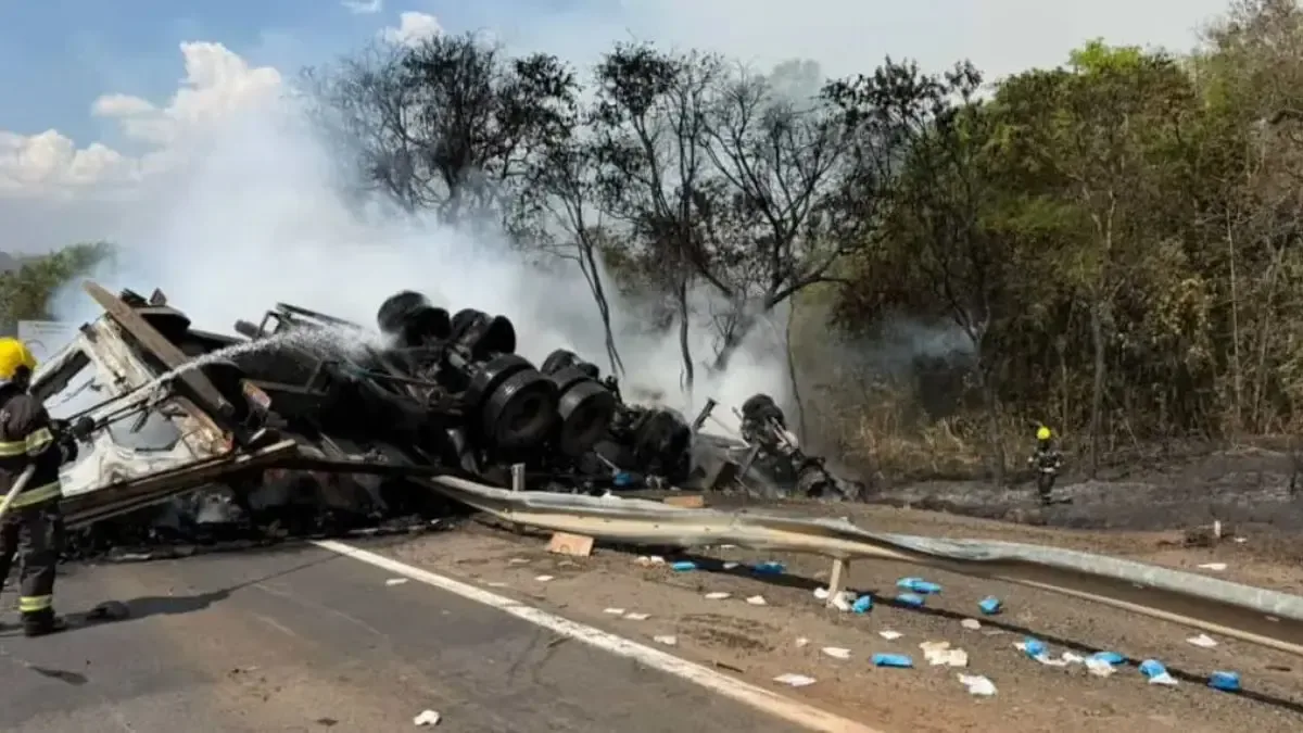 Motorista morre após caminhão bater e pegar fogo na BR-153, em Goiás