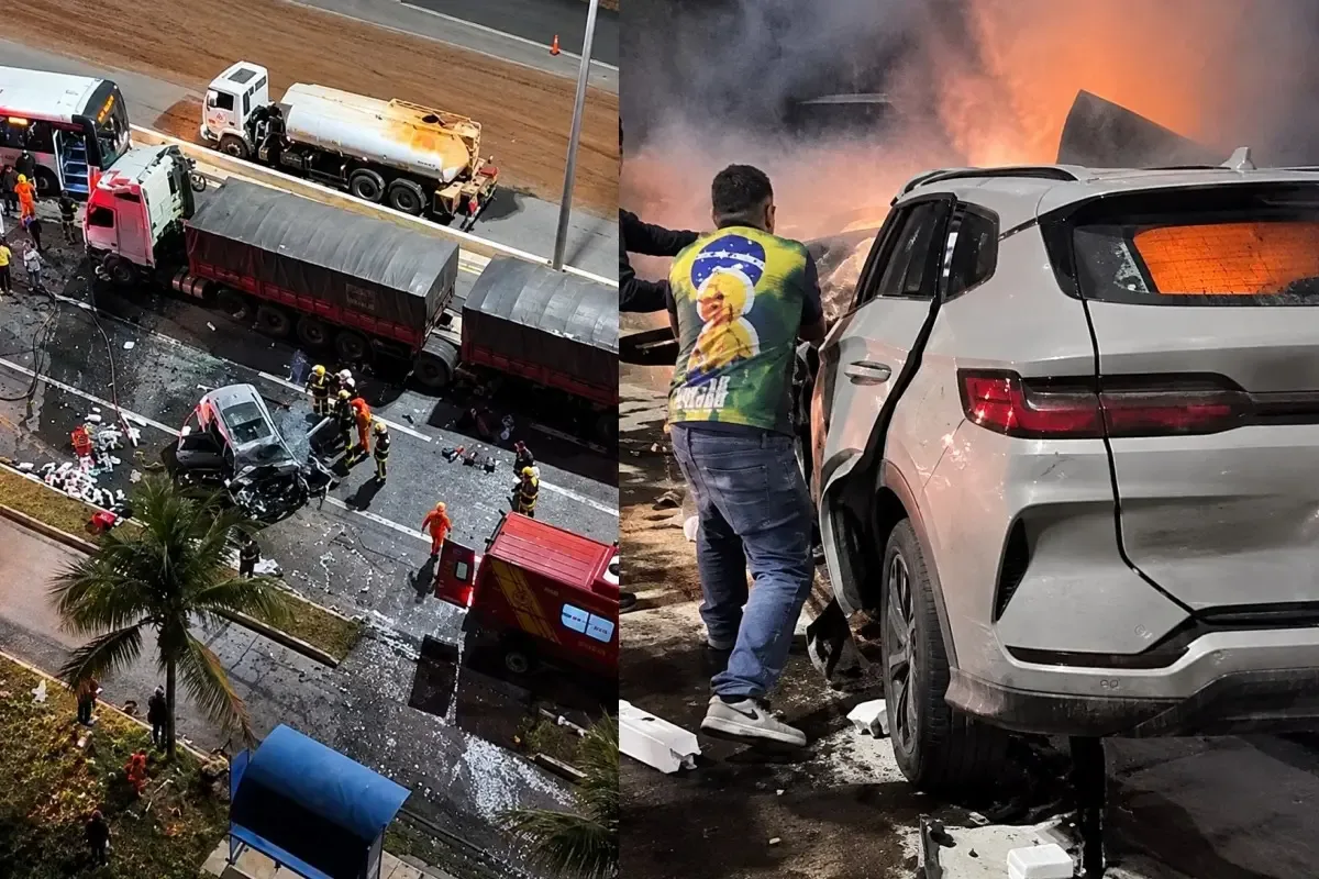Motorista morre após carro pegar fogo em colisão com caminhão na GO-020