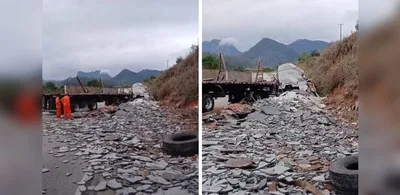 Acidente com carga de granito deixa trecho da ES-164 interditado