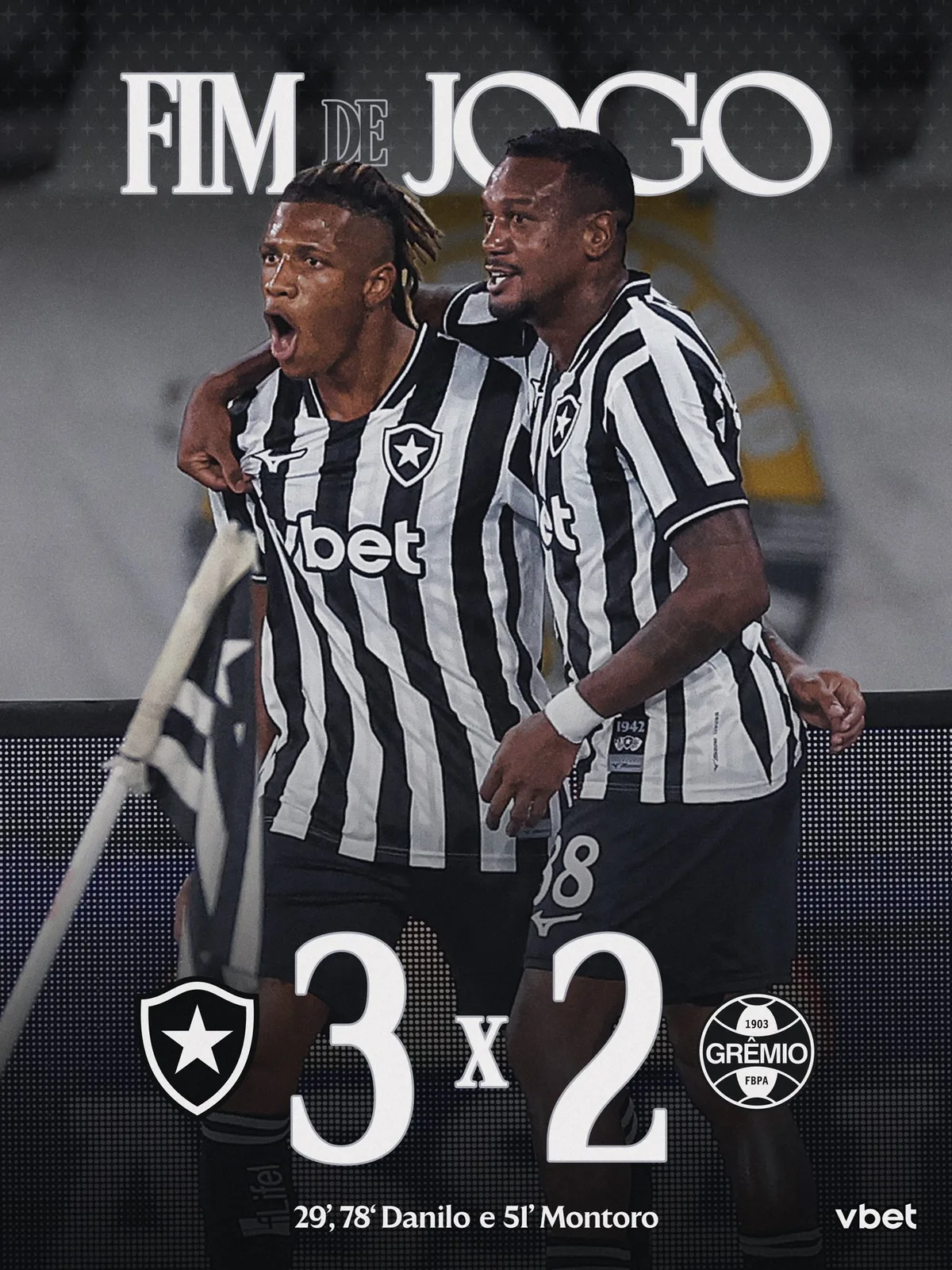 Botafogo vence o Grêmio por 3 a 2 no retorno ao Brasileirão